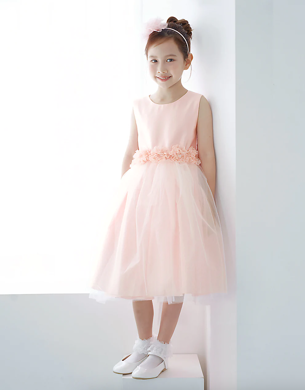 【まめ】DRESCCOドレスコ ピンクフラワーコットンチュールドレス 90 まめ】DRESCCOドレスコ ピンクフラワーコットンチュールドレス