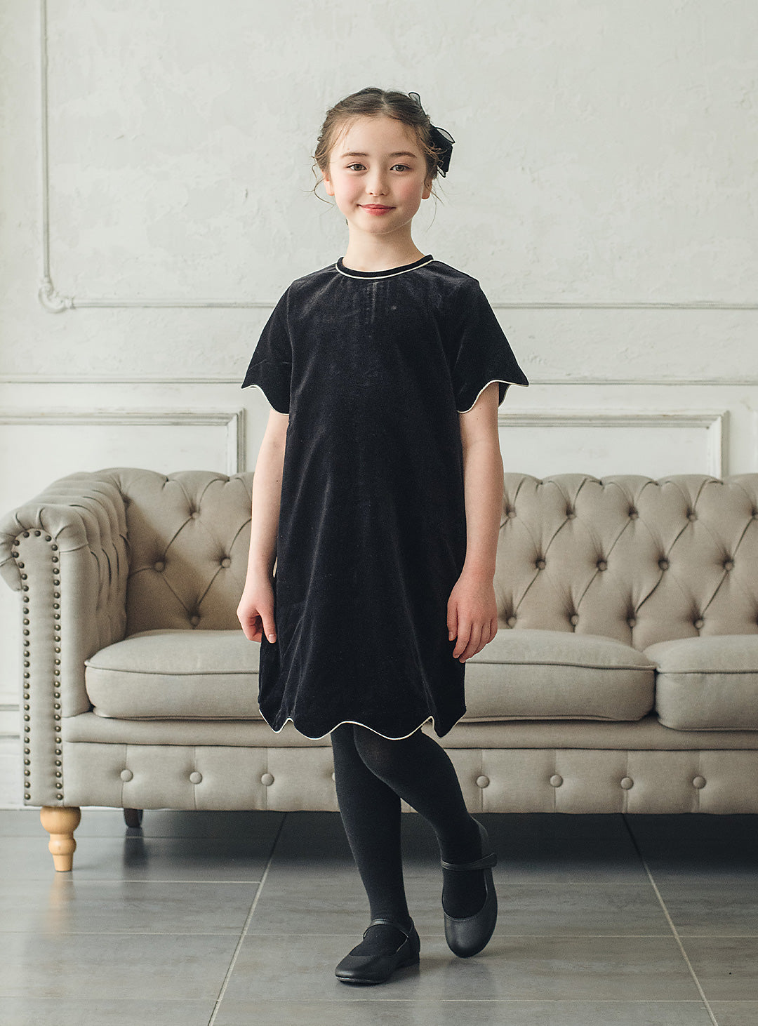 ベルベットフローラルシルエットワンピース