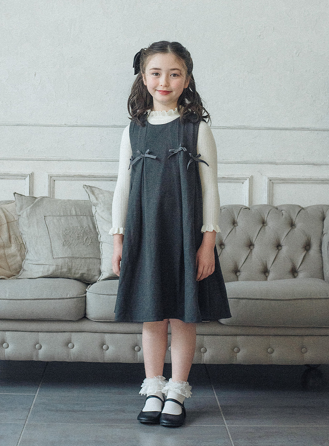 グレーリボンフレアワンピース