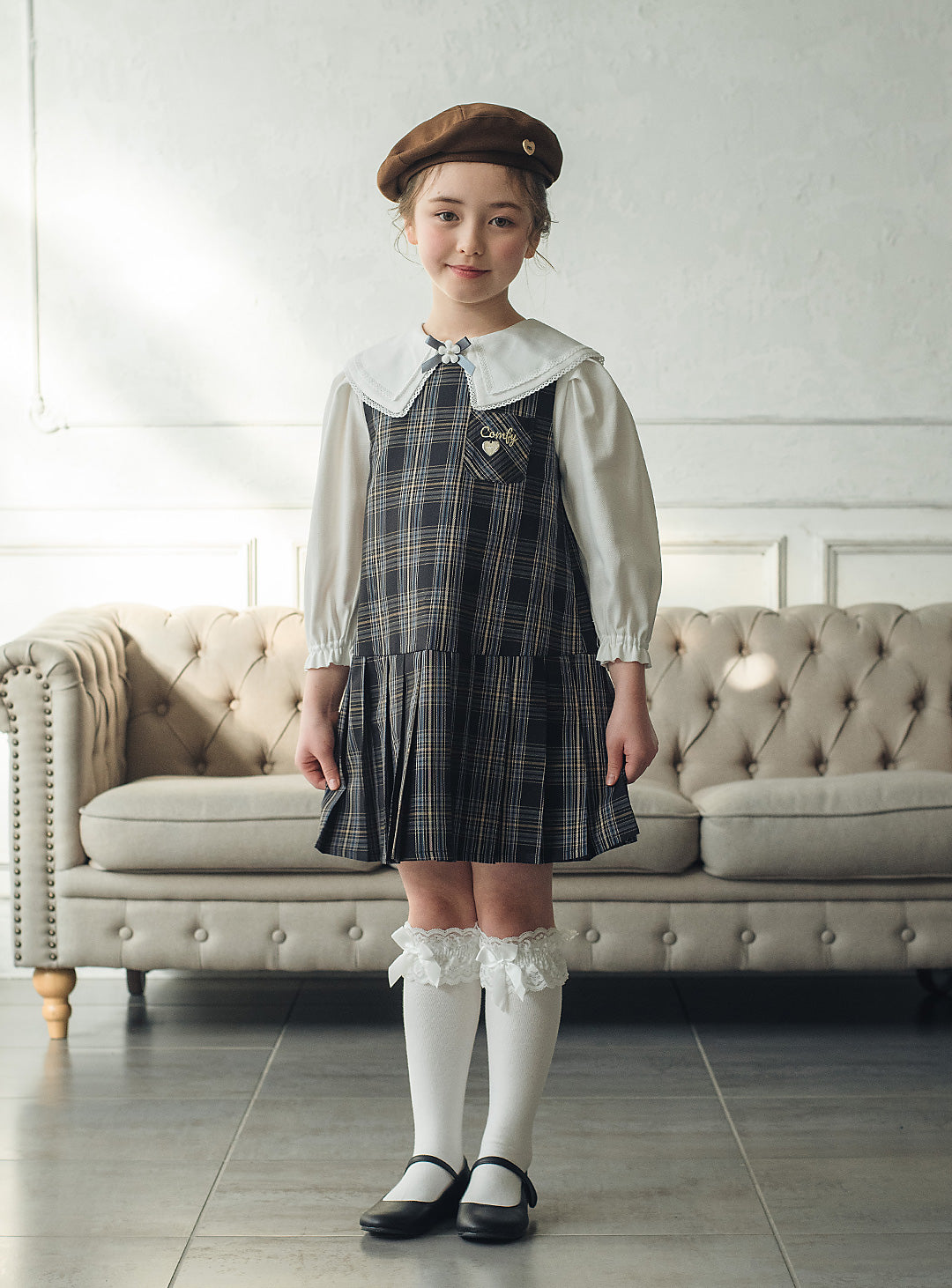 リディアネイビーチェックジャンパースカート