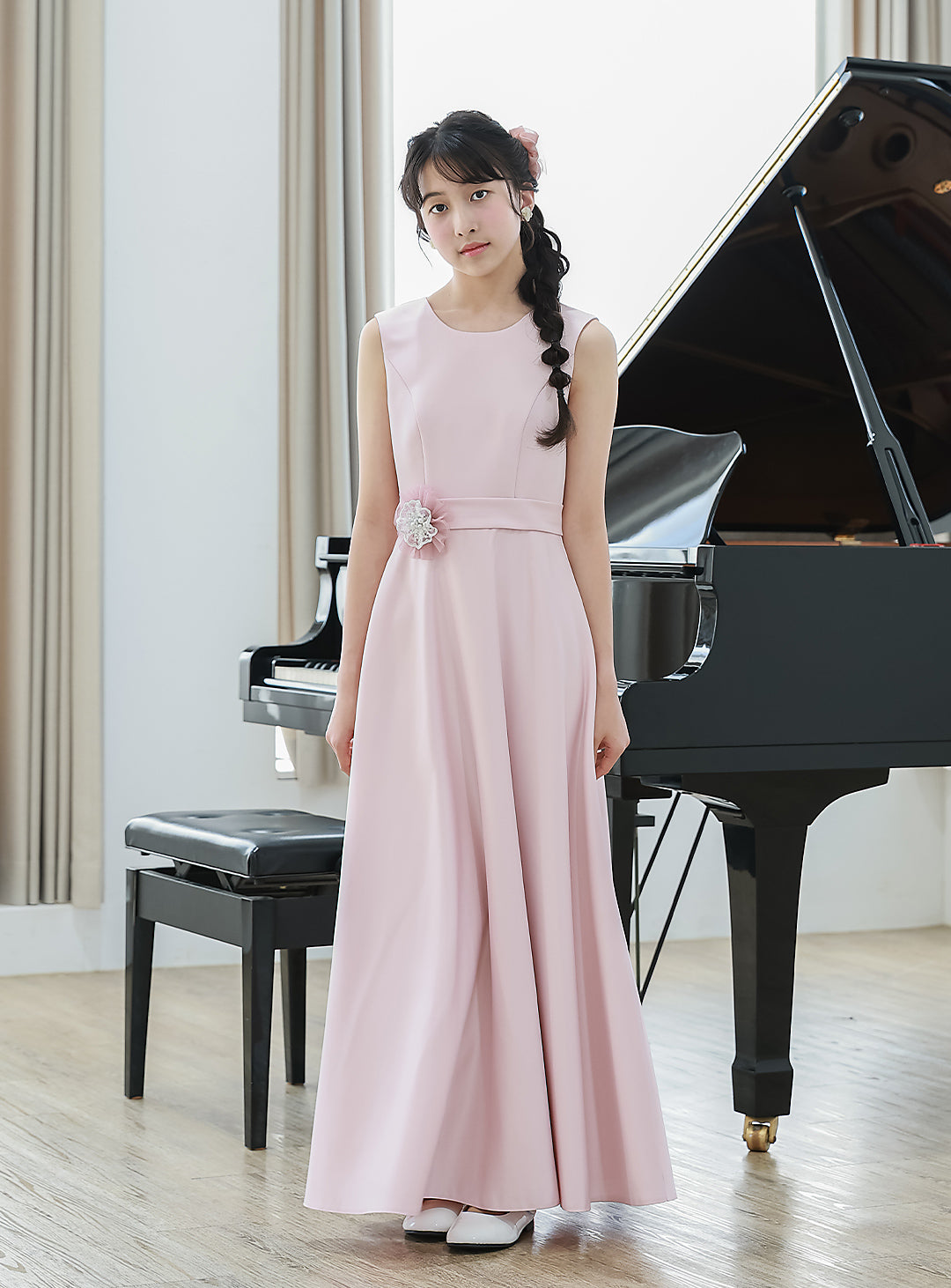 子供ドレス | ジュニアドレスならミルキーピンクサテンロングドレス