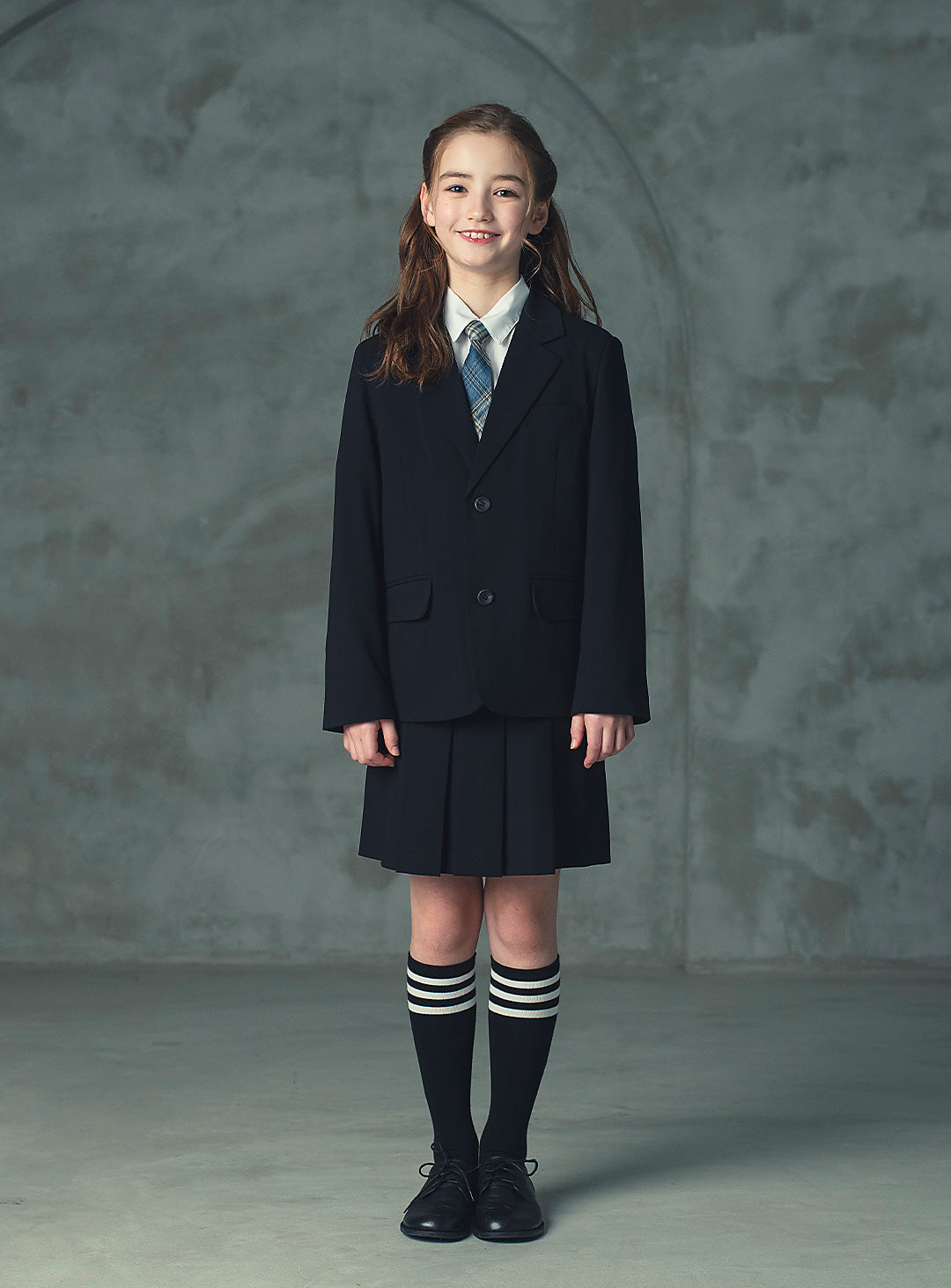 エリスブラックウール混ジャケットプリーツスカート2ピースセット(ジャケット、スカート)