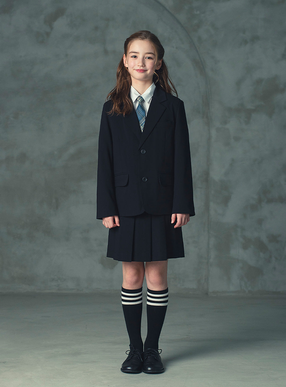 エリスブラックウール混ジャケットプリーツスカート2ピースセット(ジャケット、スカート)