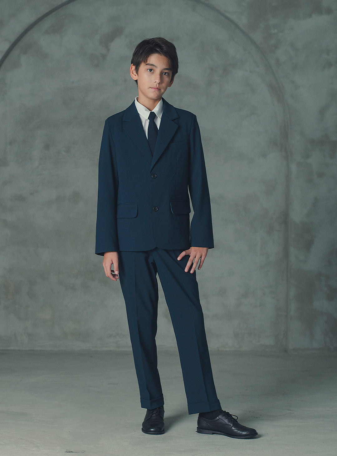 エドワードネイビーウール混シングルブレストスーツセット(ジャケット、長ズボン)
