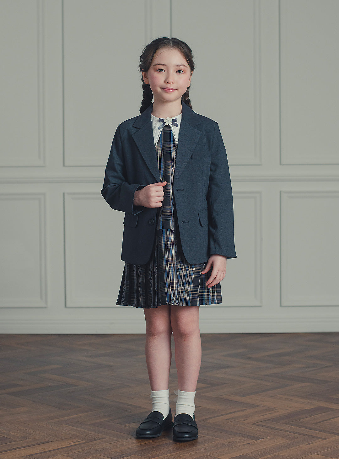 アメリアチャコールウール混ジャケット+ワンピースセット