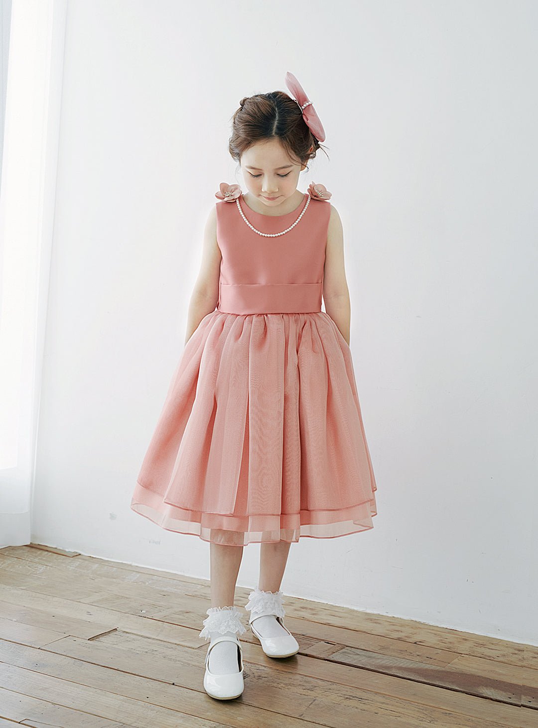 子供ドレス発表会・結婚式・おしゃれなDRESCCOのD-SU-154-オールドローズオーガンジードレスの画像2