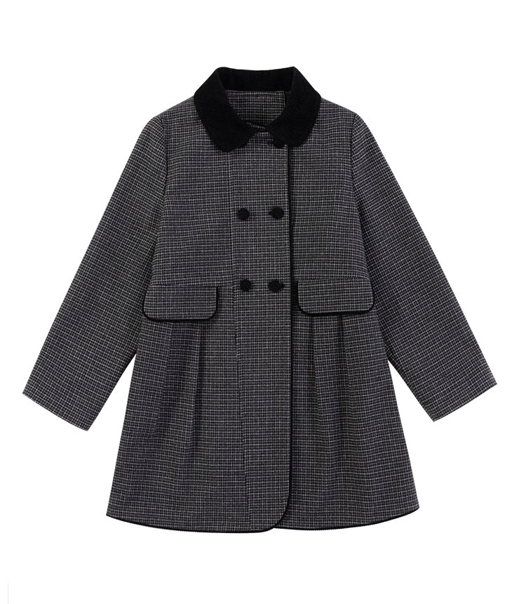 K9008 - 千鳥格子柄フレンチダブルブレストウール混コート