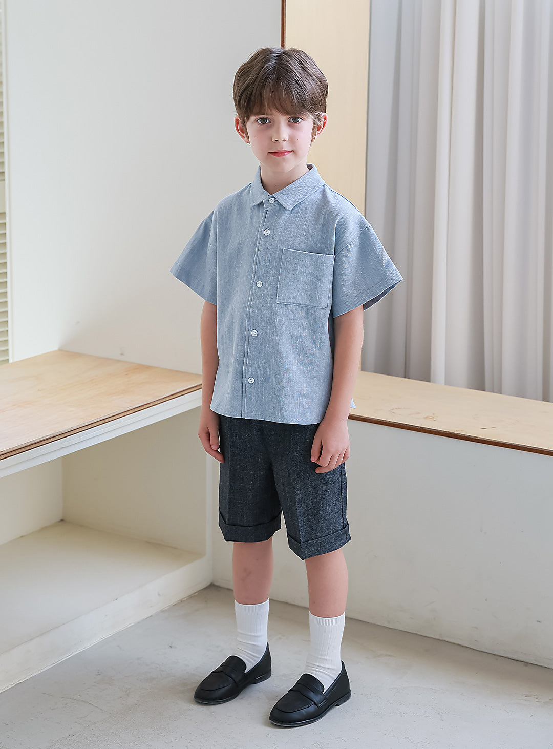 AD - ソフトウォッシュデニム半袖シャツ