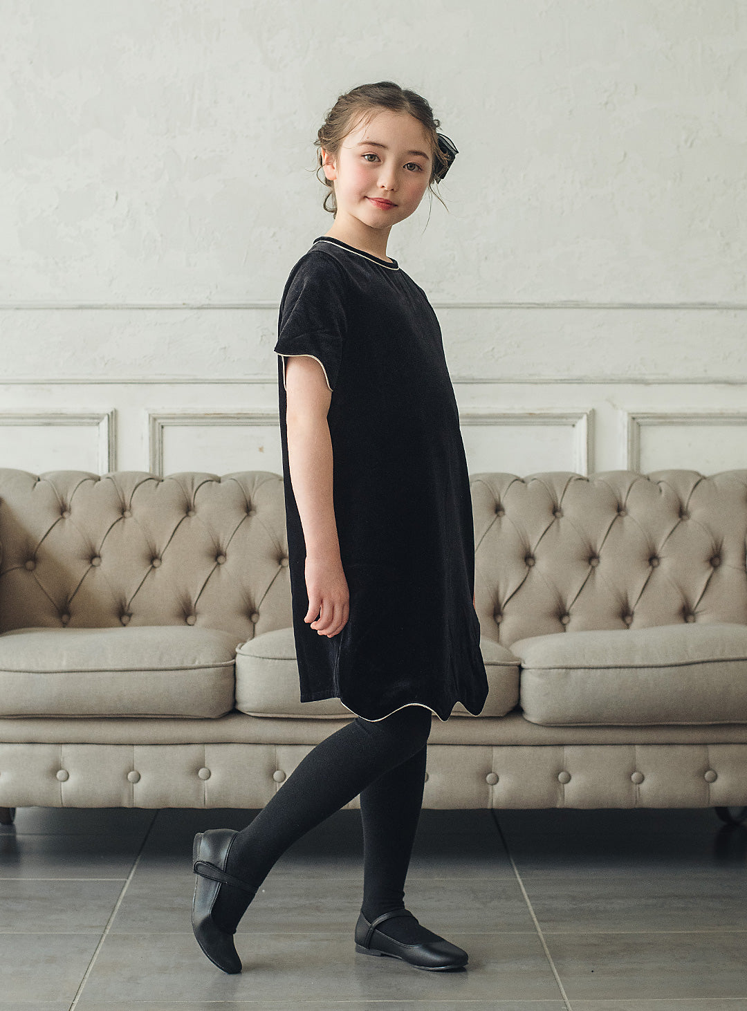 ベルベットフローラルシルエットワンピース