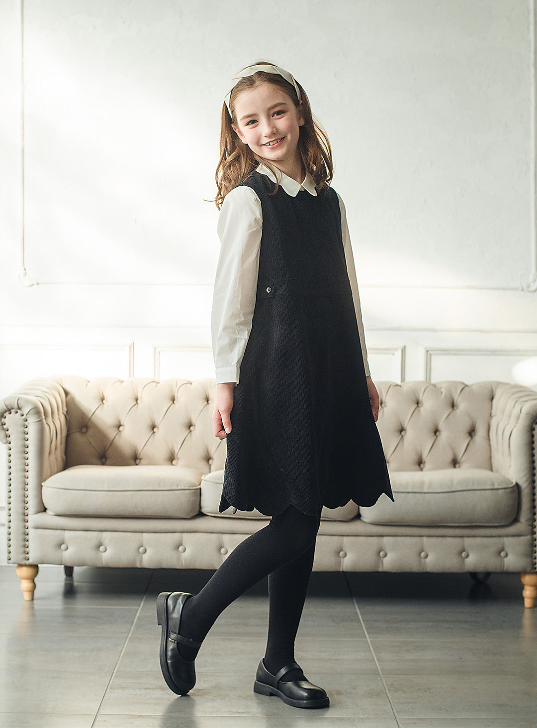 コーデュロイブラックワンピース