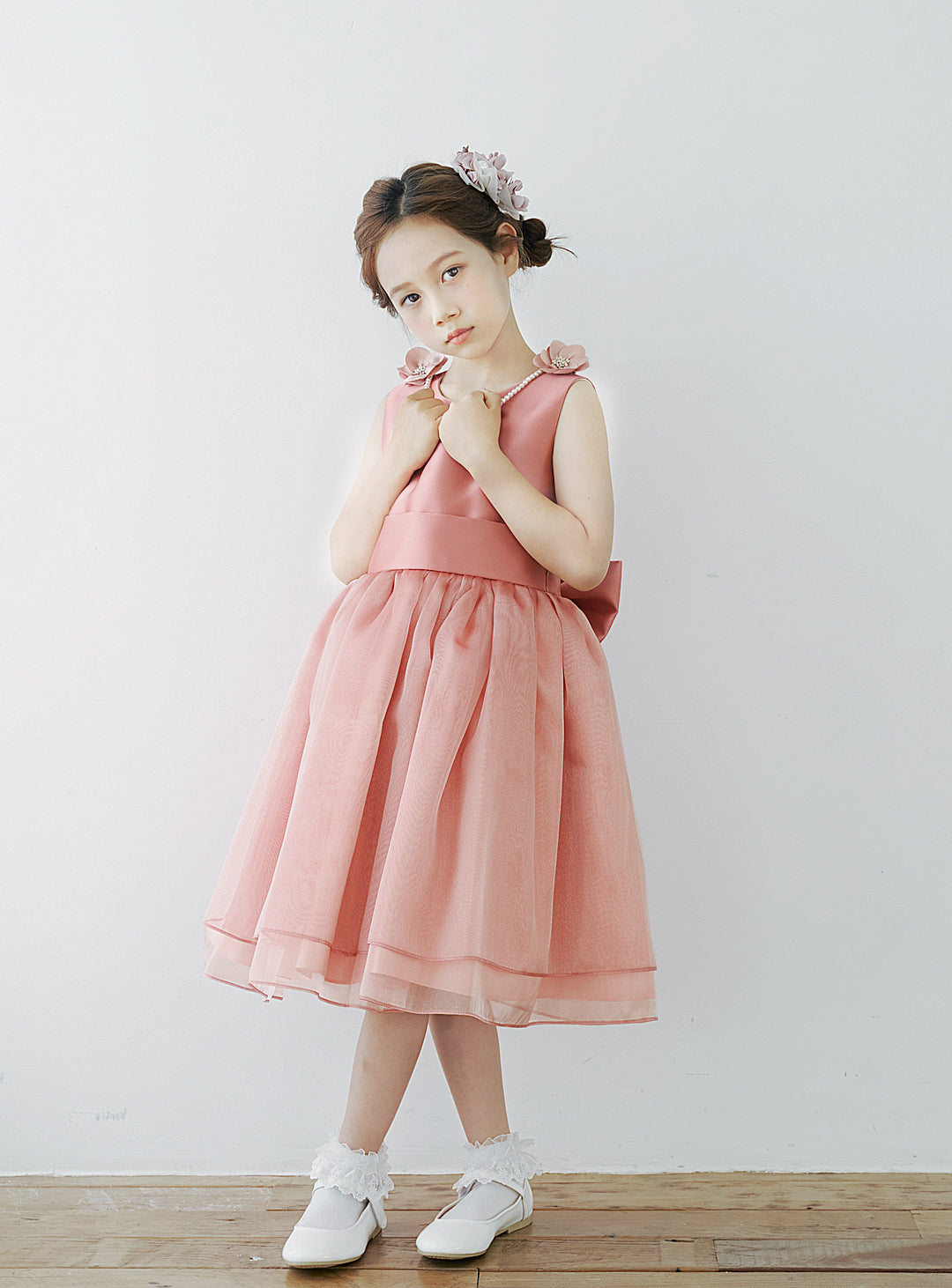 子供ドレス発表会・結婚式・おしゃれなDRESCCOのD-SU-154-オールドローズオーガンジードレスの画像3