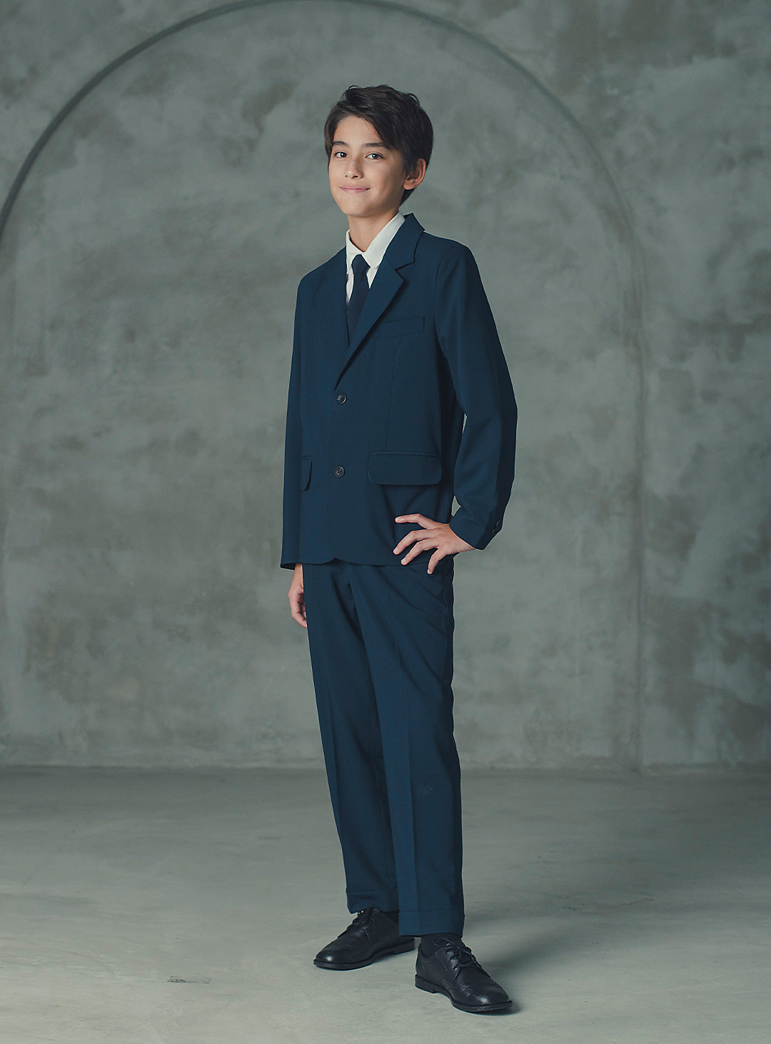 エドワードネイビーウール混シングルブレストスーツセット(ジャケット、長ズボン)