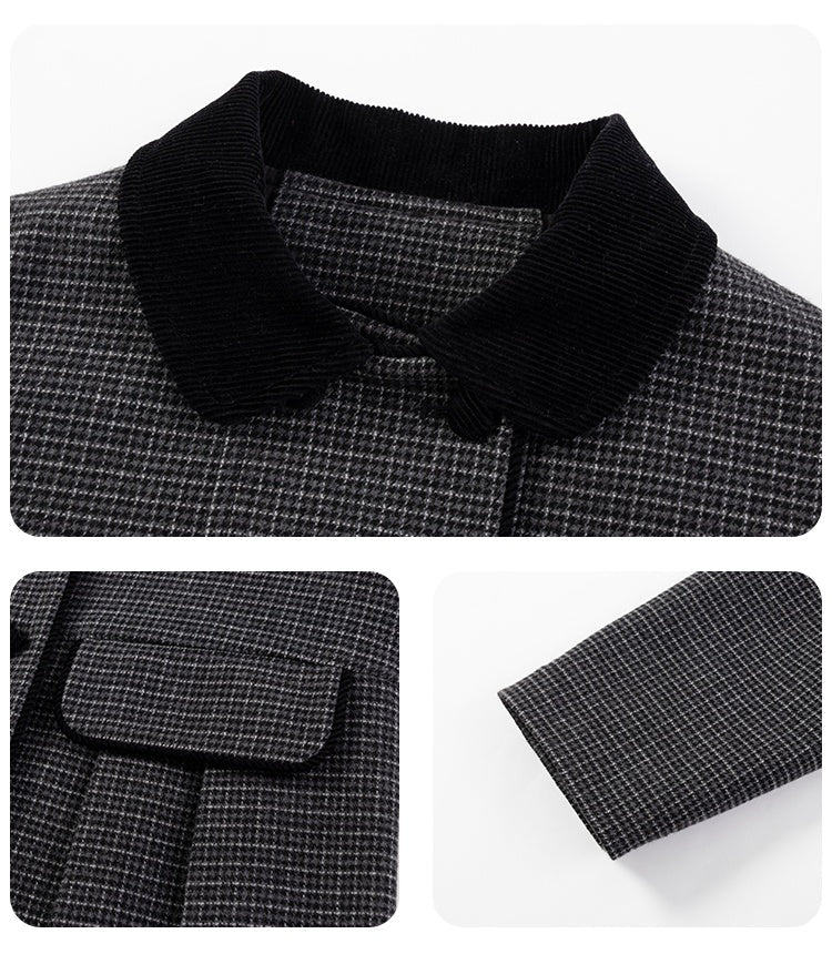 K9008 - 千鳥格子柄フレンチダブルブレストウール混コート