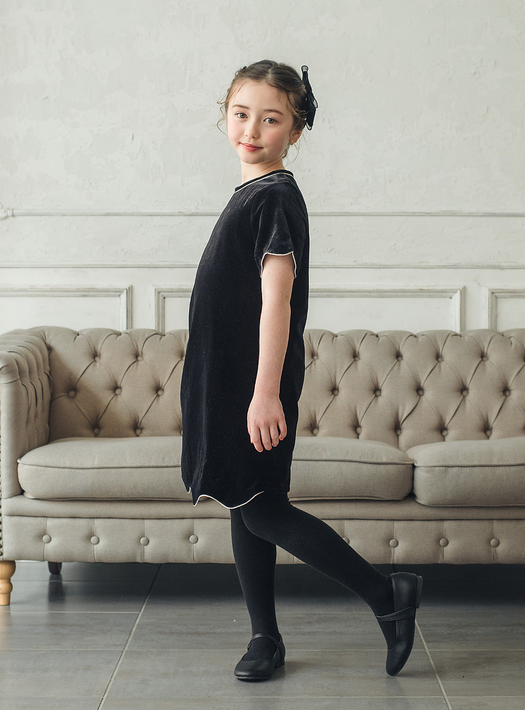 ベルベットフローラルシルエットワンピース