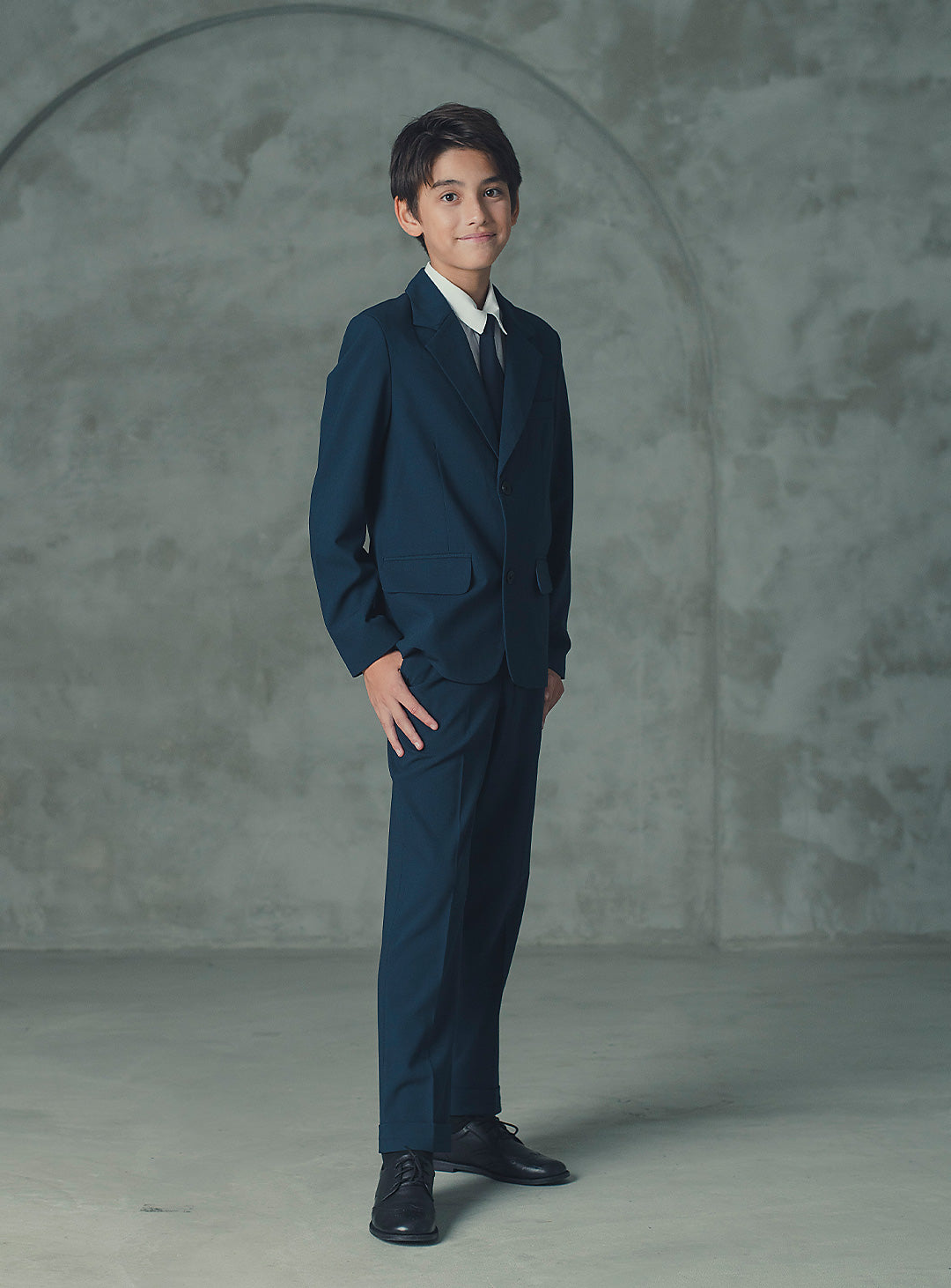 エドワードネイビーウール混シングルブレストスーツセット(ジャケット、長ズボン)