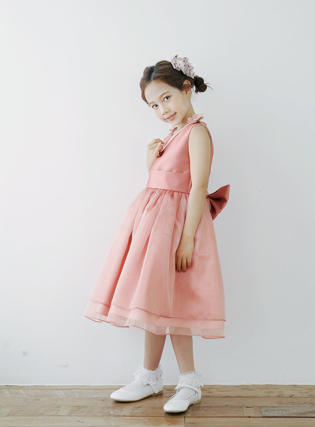 子供ドレス発表会・結婚式・おしゃれなDRESCCOのD-SU-154-オールドローズオーガンジードレスの画像4