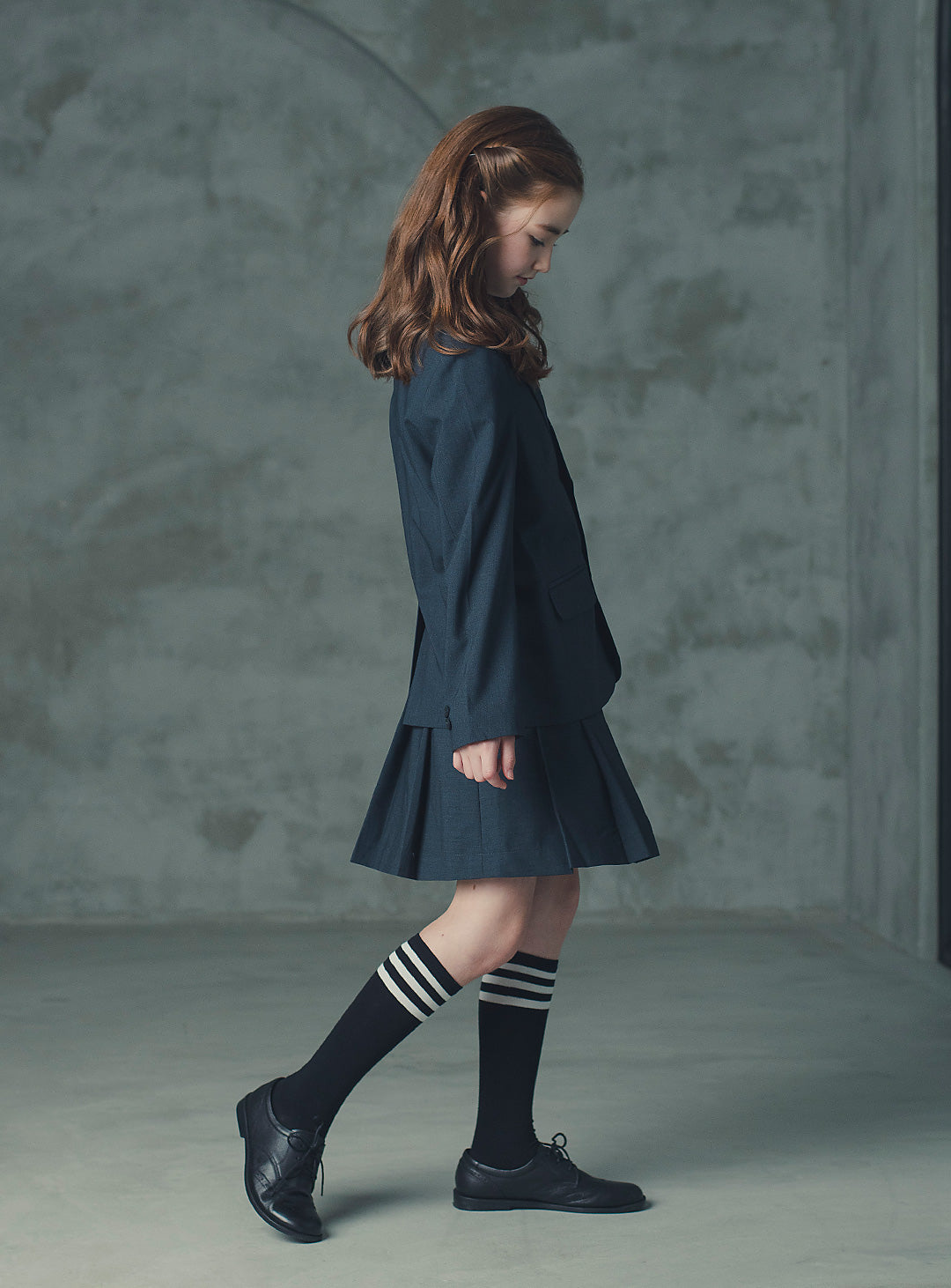 アメリアチャコールウール混ジャケットプリーツスカート2ピースセット(ジャケット、スカート)