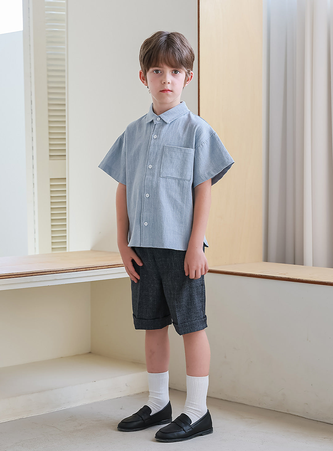 AD - ソフトウォッシュデニム半袖シャツ