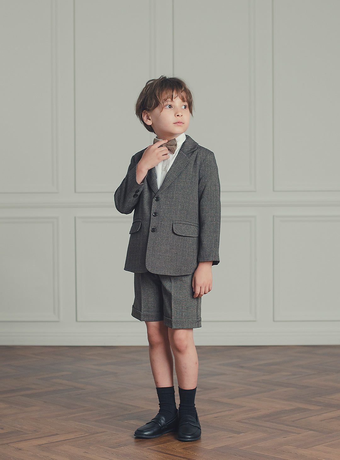 シャドーブラウンバードカジュアルスーツセット(ジャケット、半ズボン)