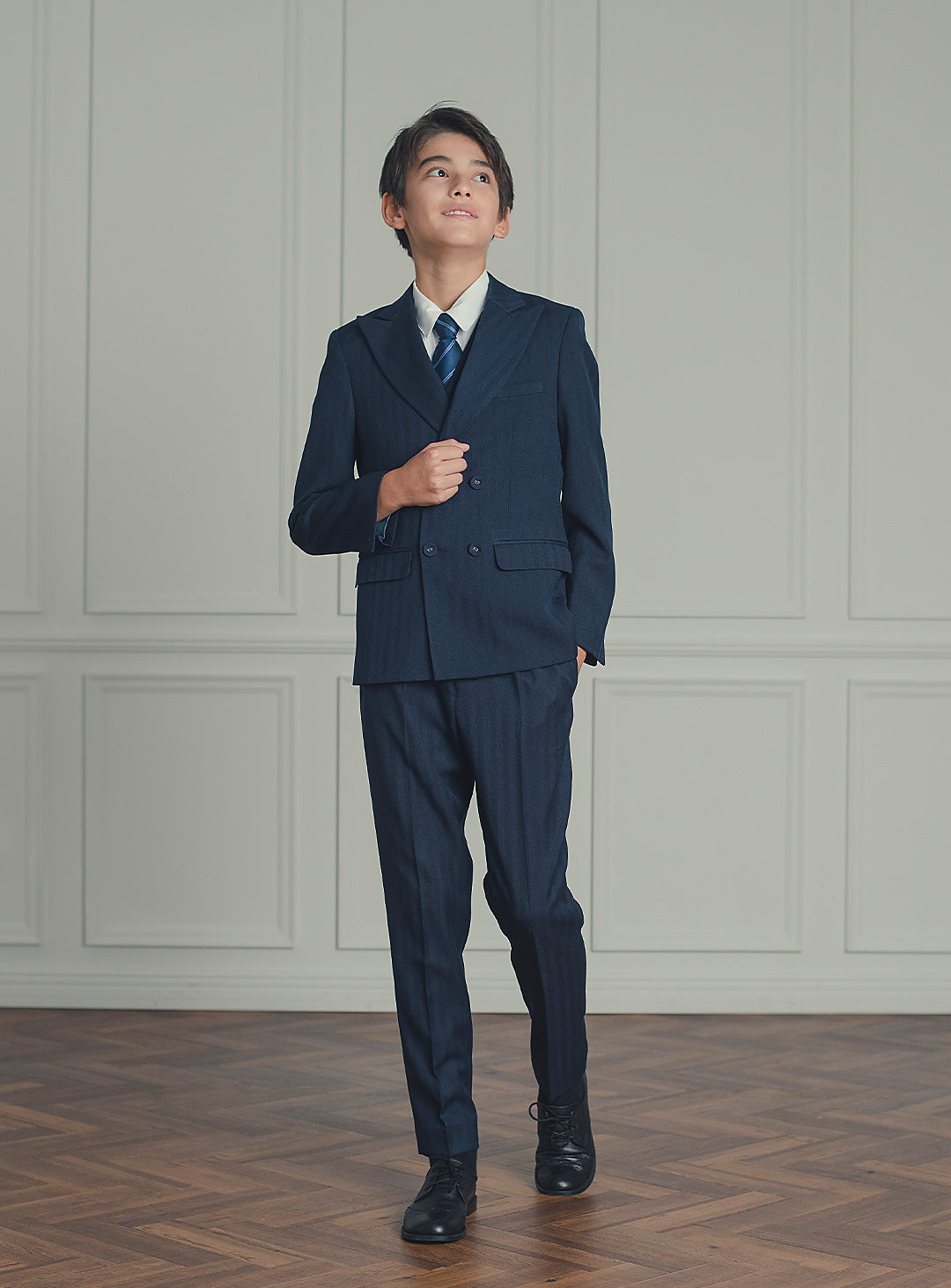 ダークネイビーダブルブレスト3ピースセット(ジャケット、ベスト、長ズボン)