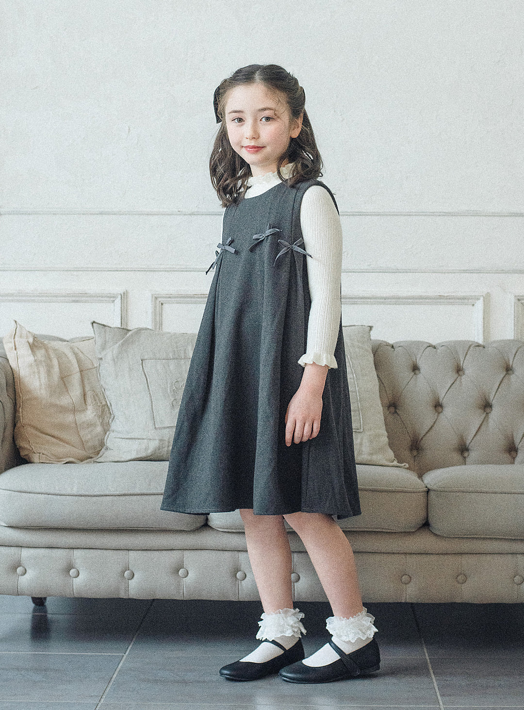 グレーリボンフレアワンピース