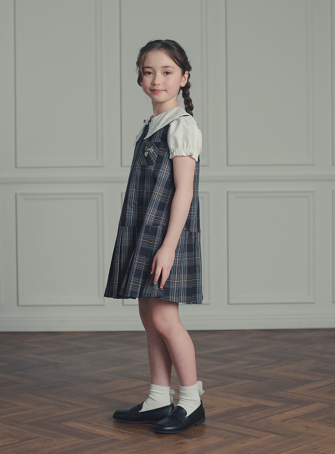リディアネイビーチェックジャンパースカート