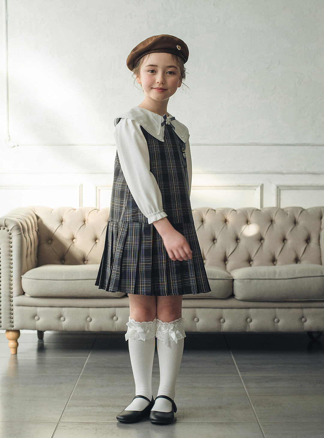 リディアネイビーチェックジャンパースカート