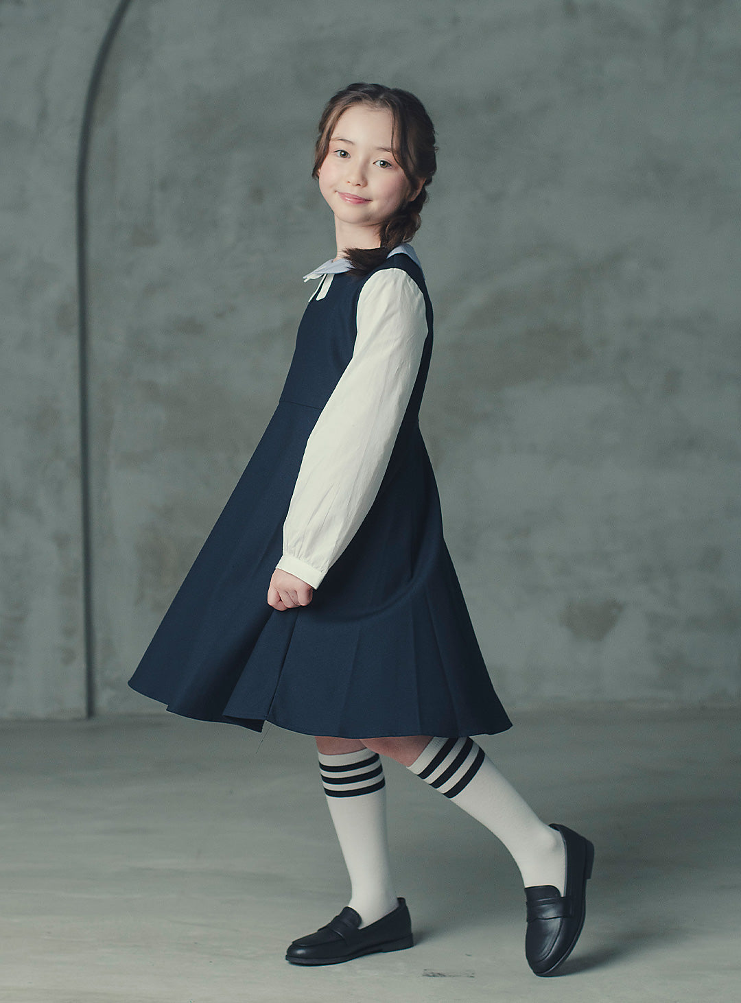 ネイビーバイカラーフェイクワンピース