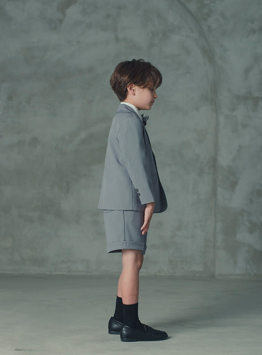 アーサーライトグレー3ボタンハーフパンツスーツセット(ジャケット、半ズボン)