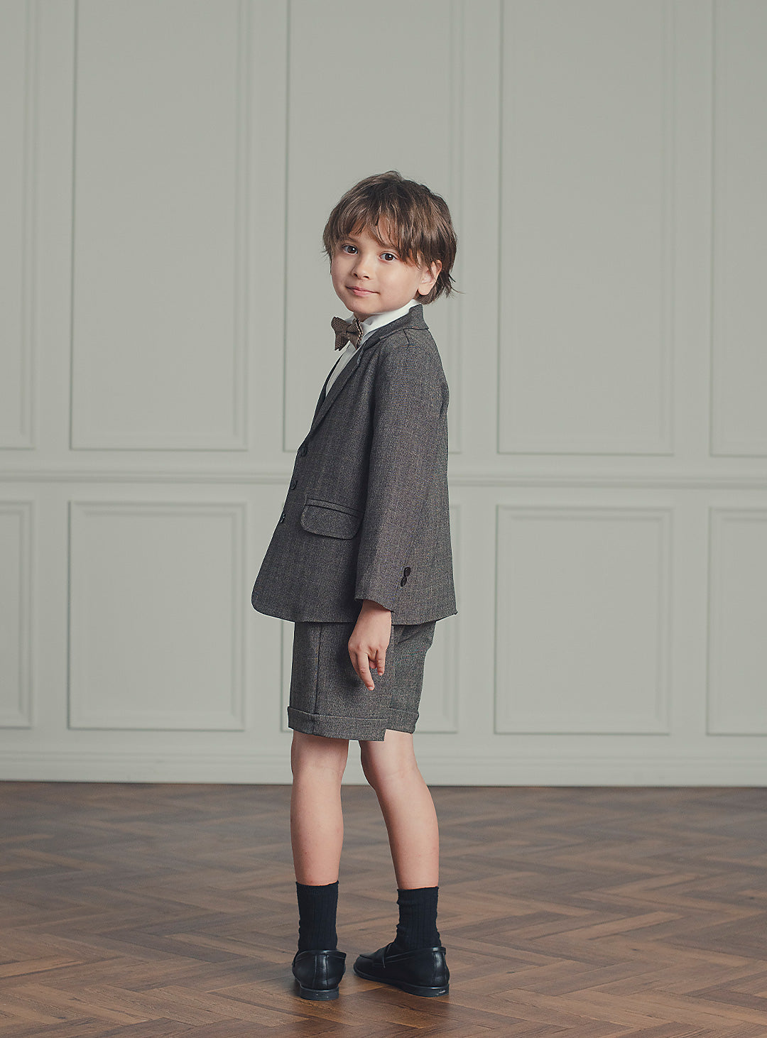 シャドーブラウンバードカジュアルスーツセット(ジャケット、半ズボン)