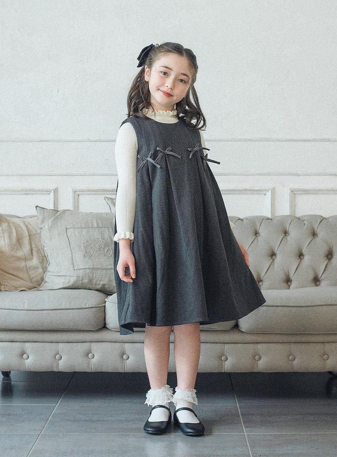 グレーリボンフレアワンピース