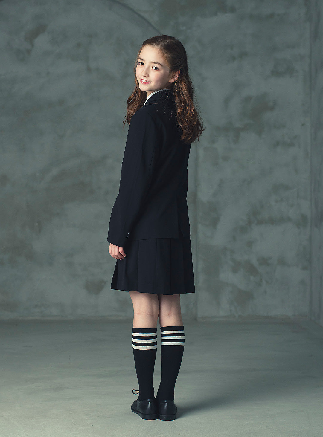 エリスブラックウール混ジャケットプリーツスカート2ピースセット(ジャケット、スカート)