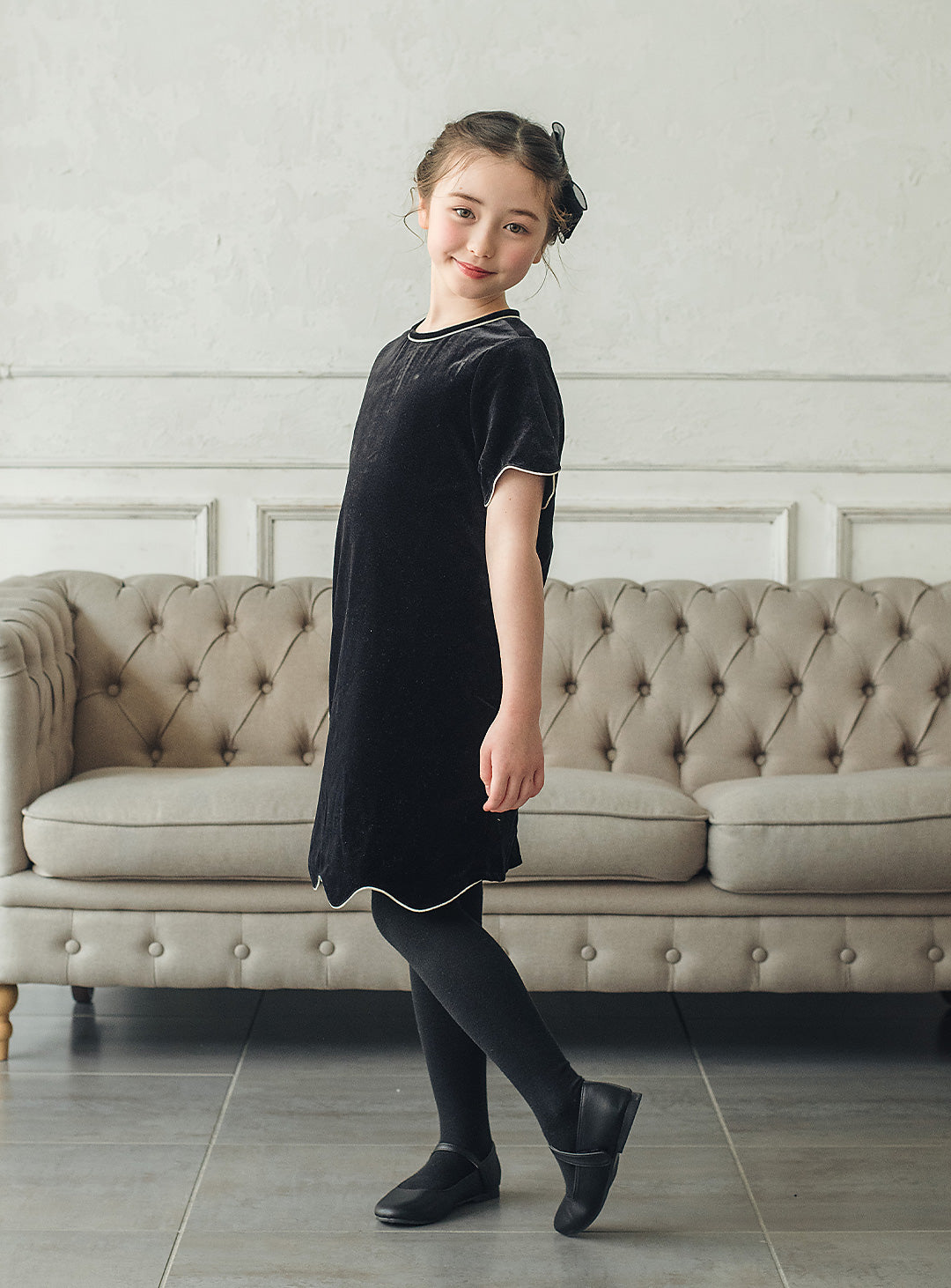 ベルベットフローラルシルエットワンピース