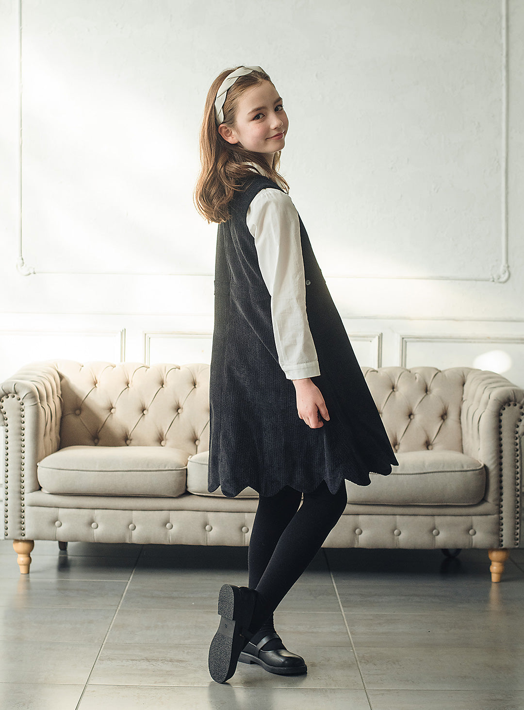 コーデュロイブラックワンピース