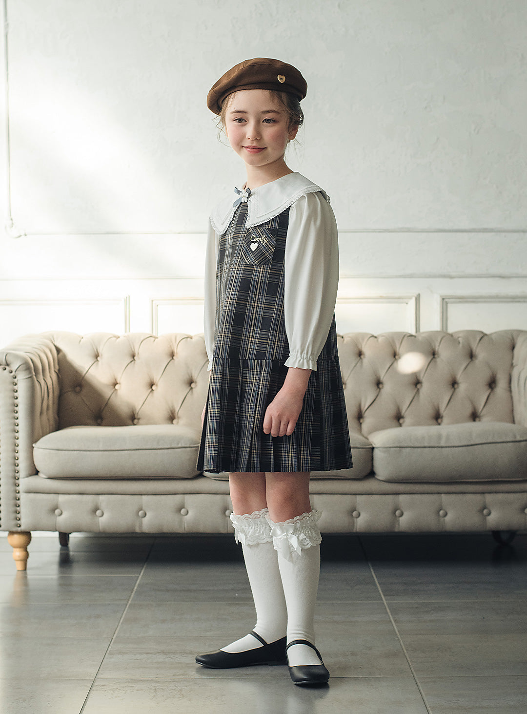 リディアネイビーチェックジャンパースカート