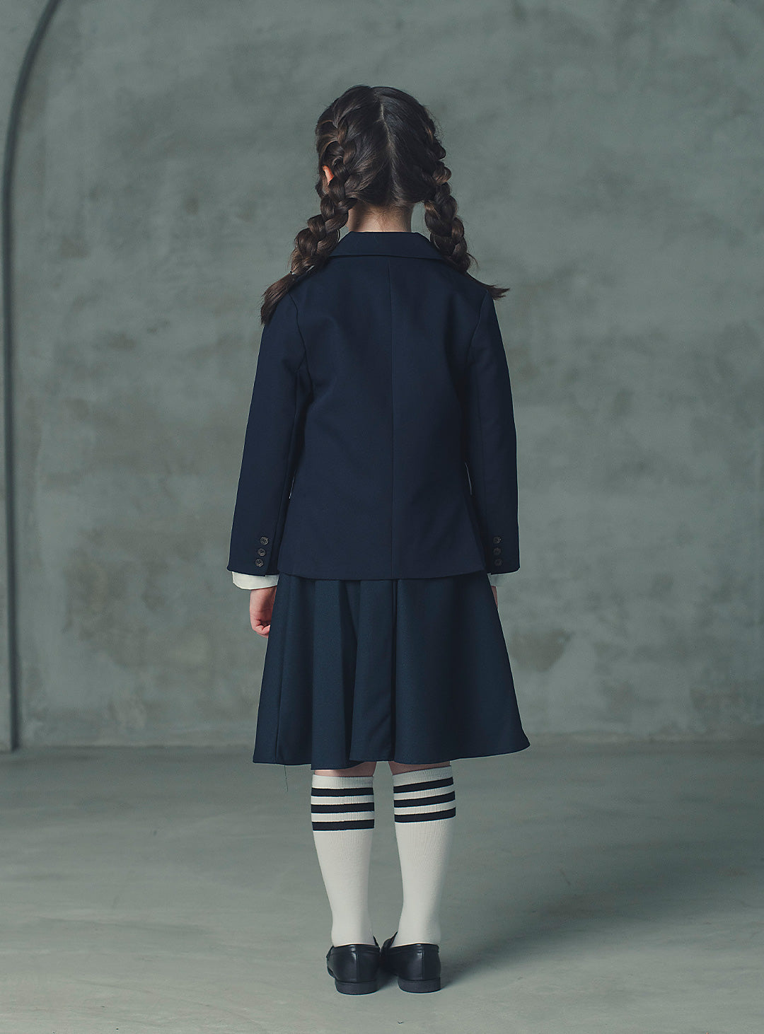 モーブネイビーシングルジャケット+ネイビーバイカラーフェイクワンピース