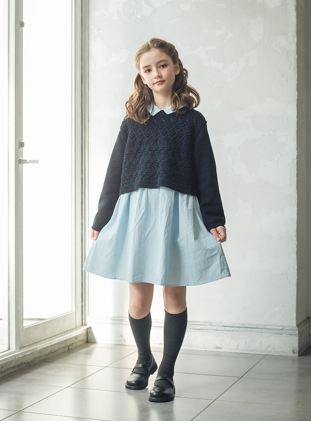 ニット×コットンワンピースセットアップ