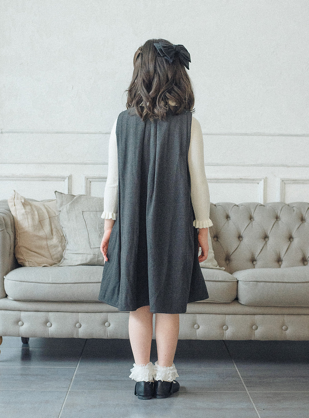 グレーリボンフレアワンピース