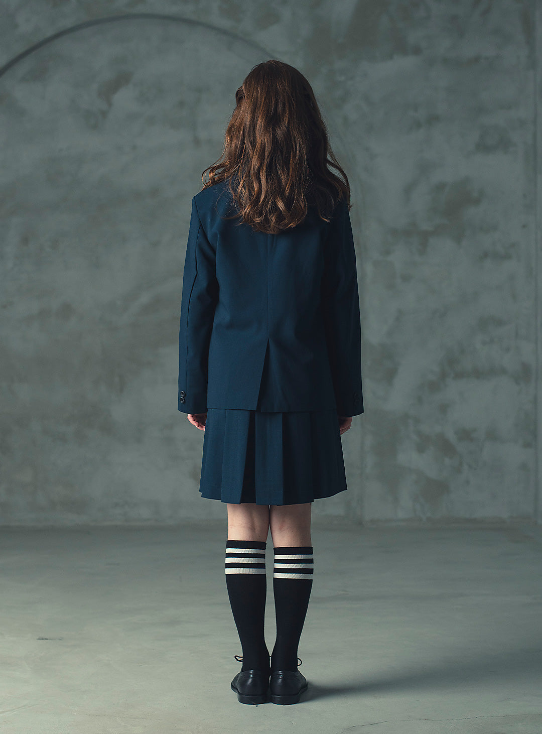 エマネイビーウール混ジャケットプリーツスカート2ピースセット(ジャケット、スカート)