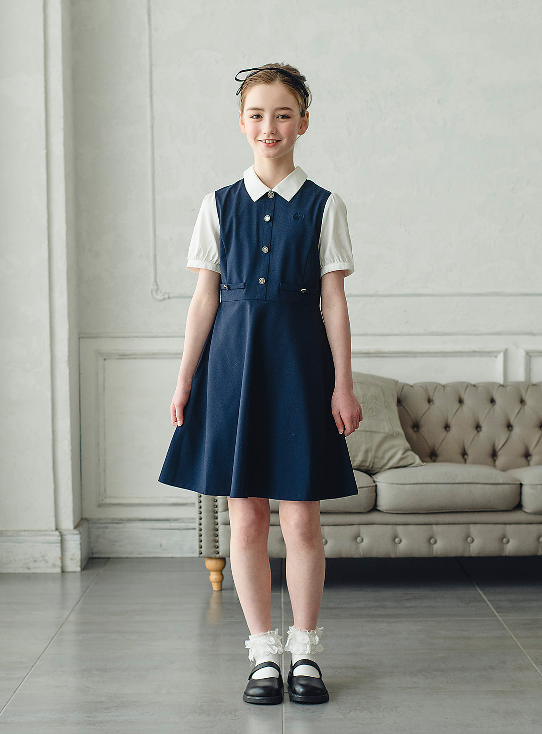 ロイヤルトラッドリボン付ワンピース(ネイビー)