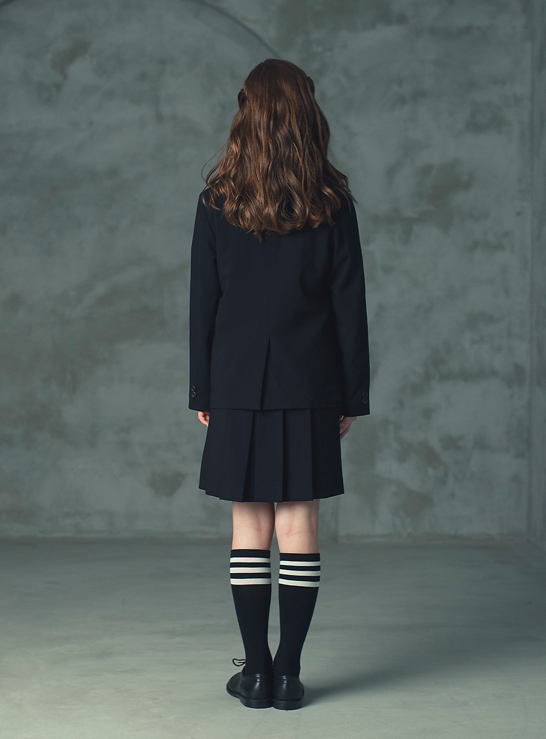 エリスブラックウール混ジャケットプリーツスカート2ピースセット(ジャケット、スカート)