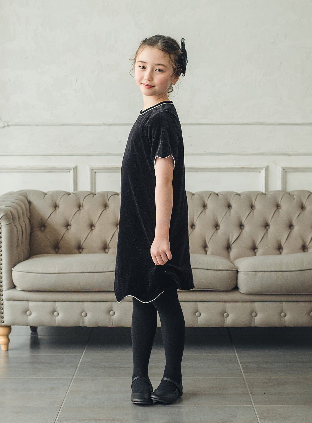 ベルベットフローラルシルエットワンピース