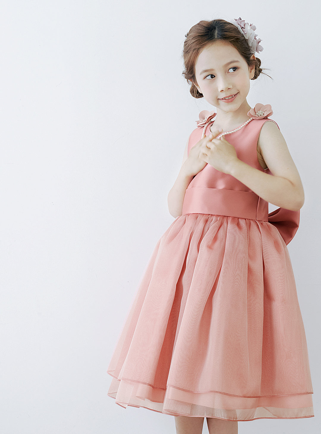 子供ドレス発表会・結婚式・おしゃれなDRESCCOのD-SU-154-オールドローズオーガンジードレスの画像9