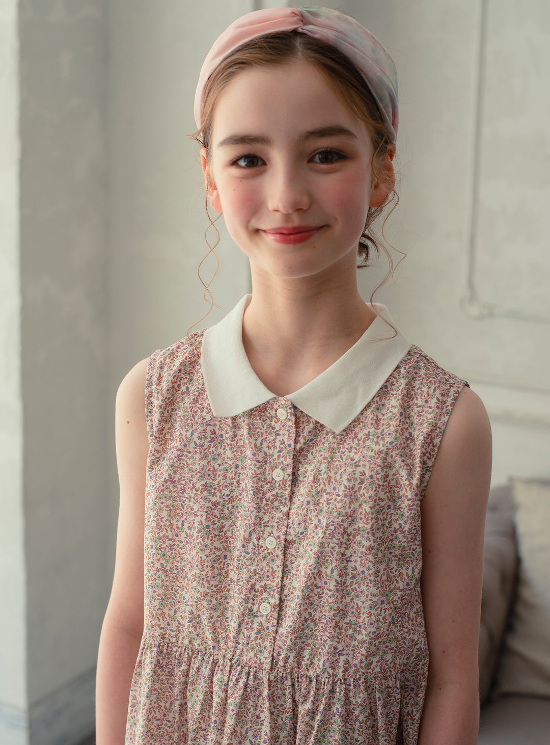 小花柄襟付きワンピース