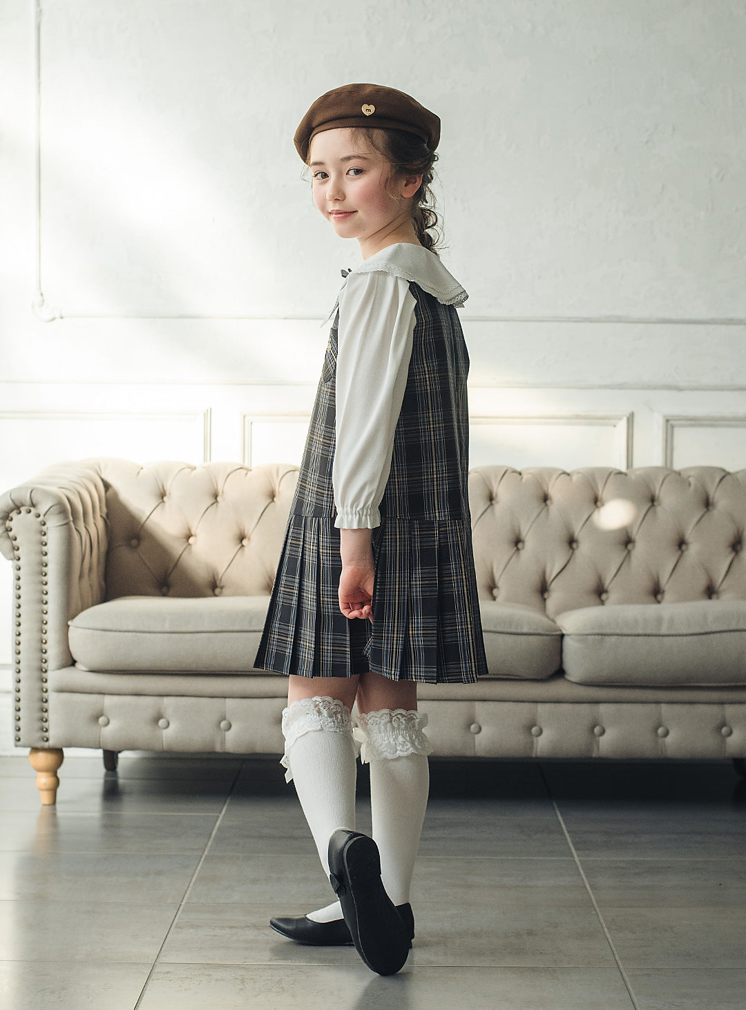 リディアネイビーチェックジャンパースカート