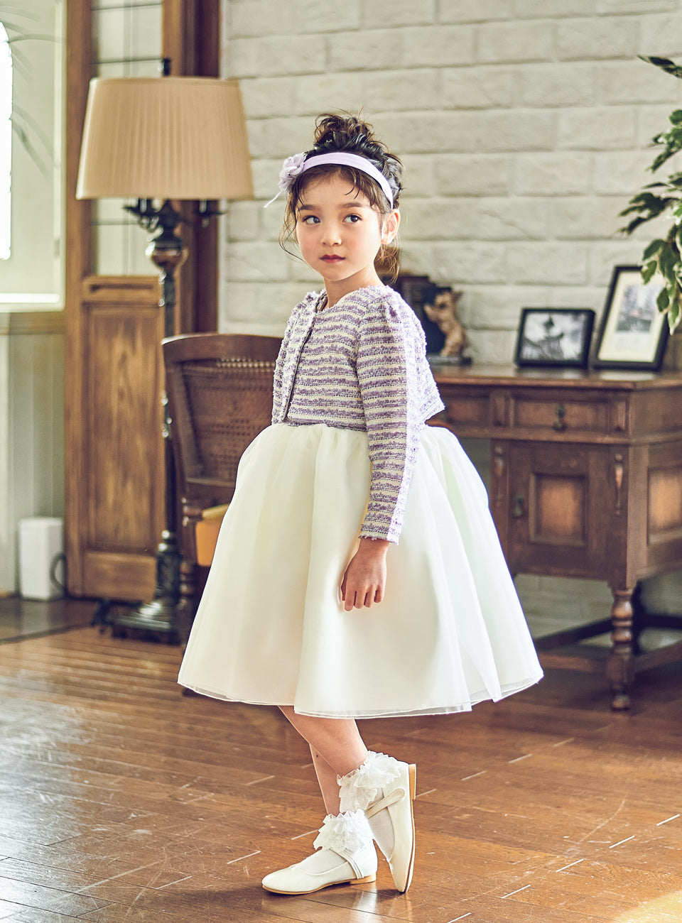 子供ドレスのボレロ・カーディガン・発表会結婚式・おしゃれなDRESCCOのラベンダーツイードリビティナカーディガンの画像5