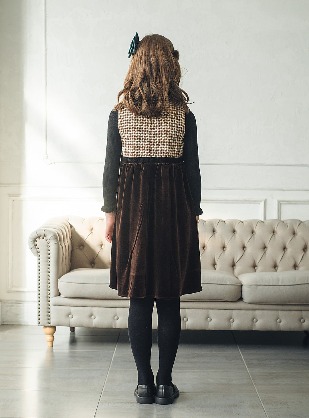 ヘリンボーン×ベロア切り替えワンピース