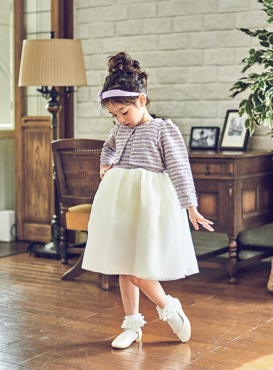 子供ドレスのボレロ・カーディガン・発表会結婚式・おしゃれなDRESCCOのラベンダーツイードリビティナカーディガンの画像6