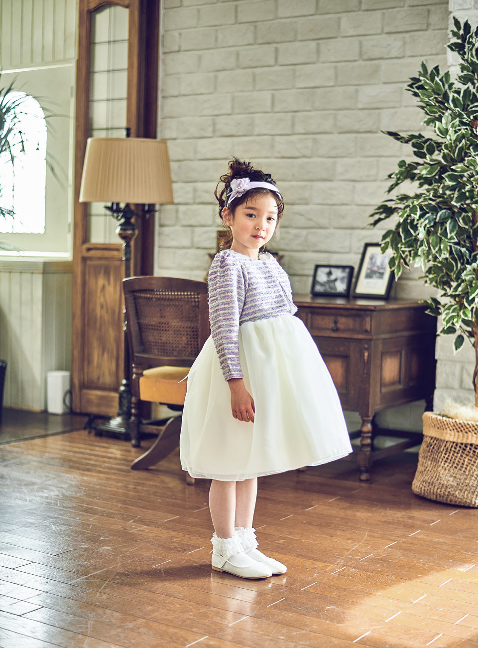 子供ドレスのボレロ・カーディガン・発表会結婚式・おしゃれなDRESCCOのラベンダーツイードリビティナカーディガンの画像7