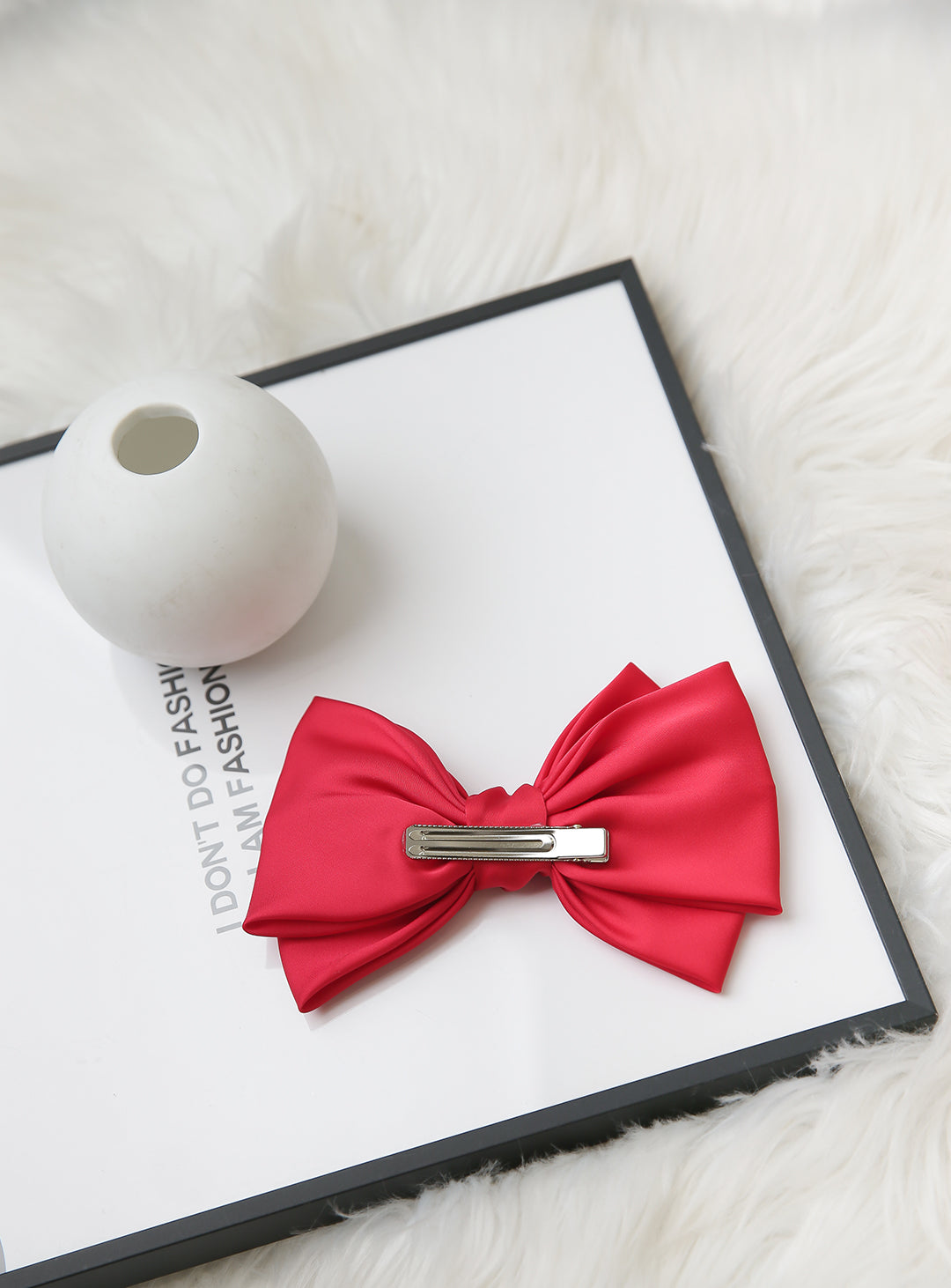 Silky big ribbon triple hairpin (red)